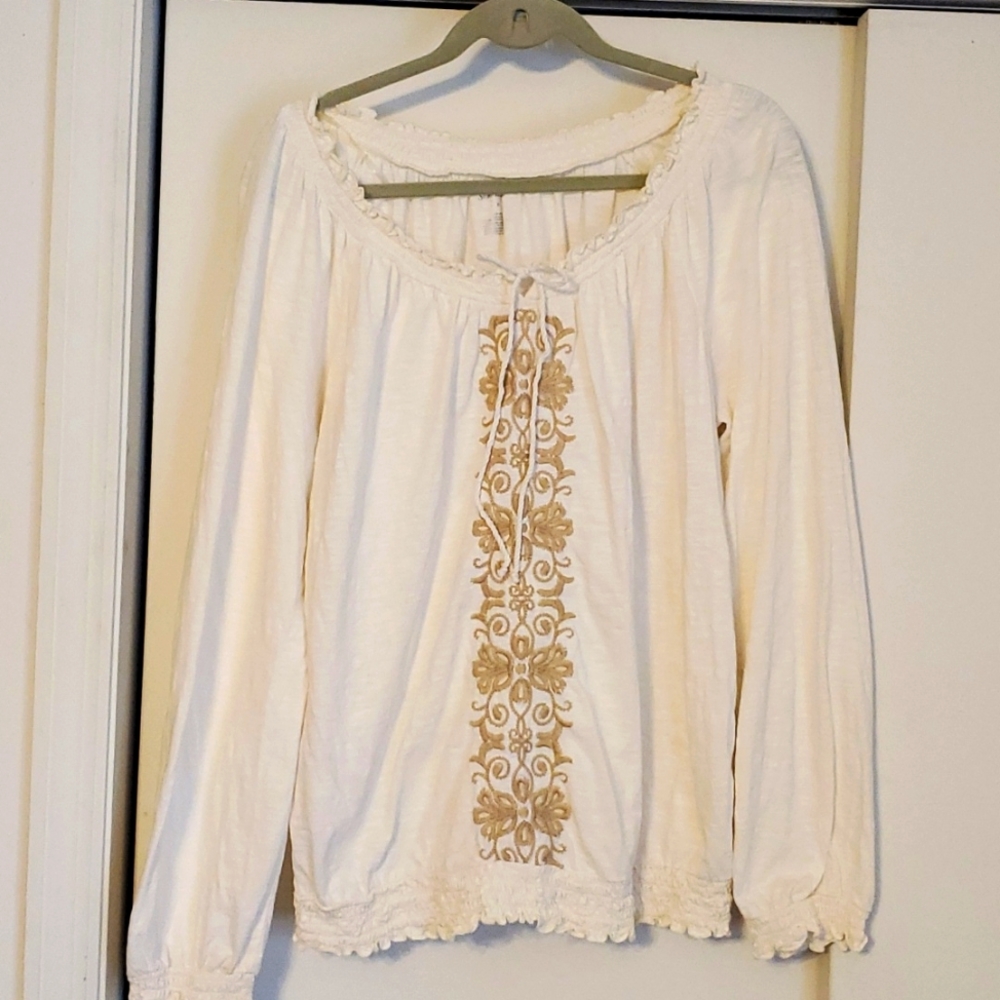 Women's St John's Bay  Size XL Cream Embroided Flower Top
